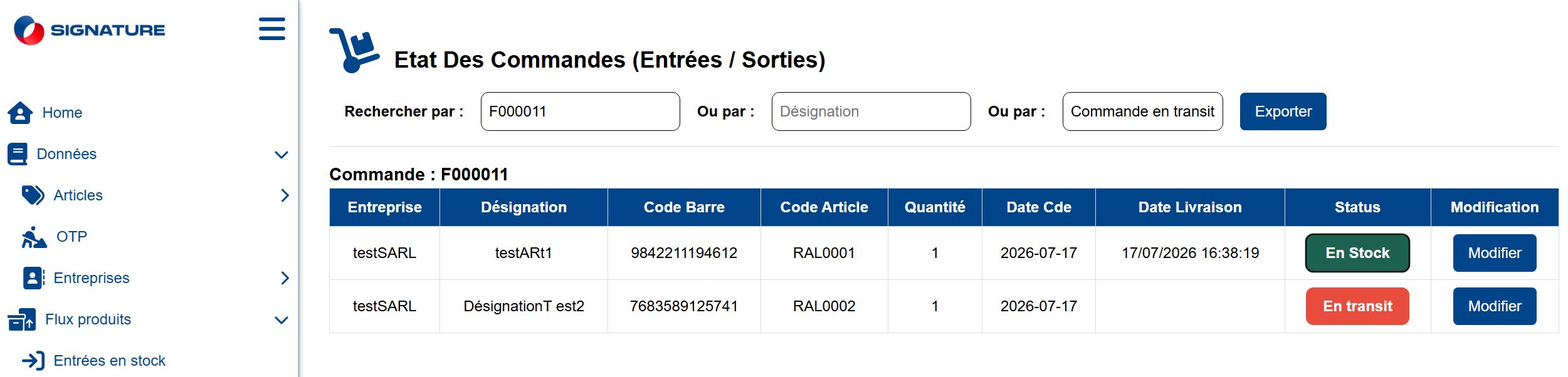 Exemple flux gestion stock